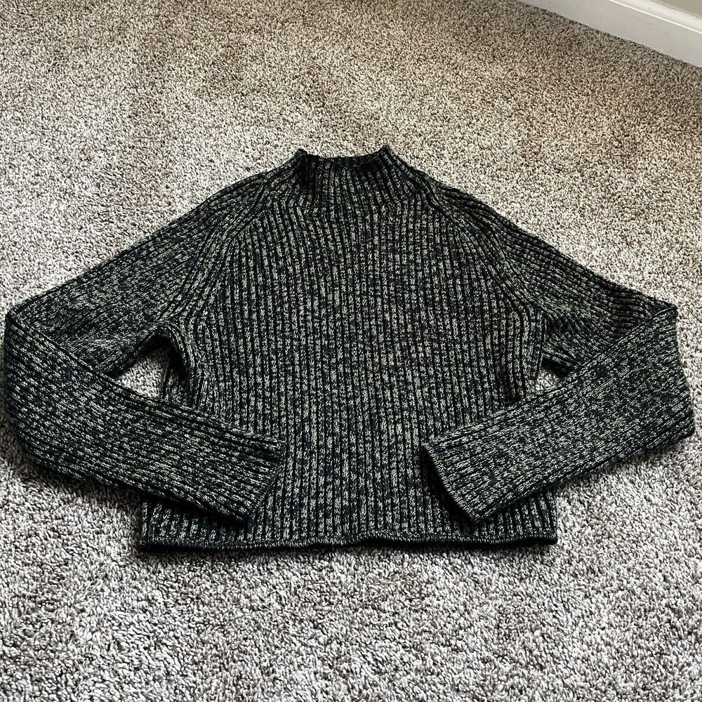 Lululemon Cotton Cashmere Mock Neck Sweater Size 2 Green Black Cozy Ribbed